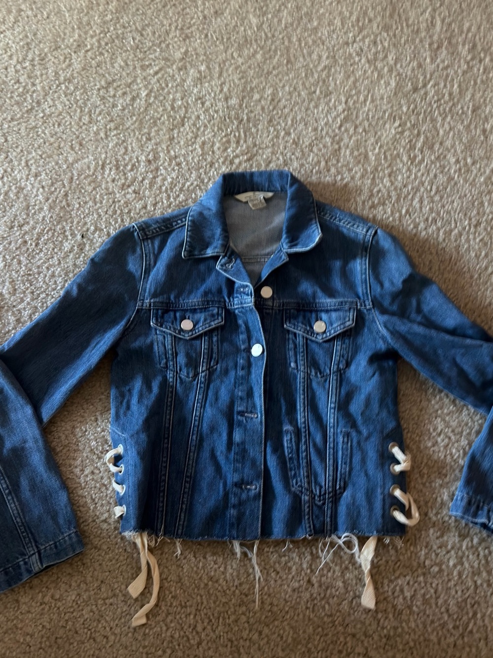 French Connection Dark Blue Lace-Up Cropped Denim Jacket